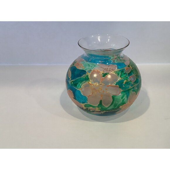 RCR Royal Crystal Rock Vase 24% Pbo Crystal Bowl Vase Hand Painted Flowers - Picture 6 of 8